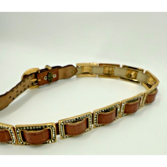 Vintage RARE 1990’s SAND CASTLE Studded Brass  Leather Rhinestone 1.25\